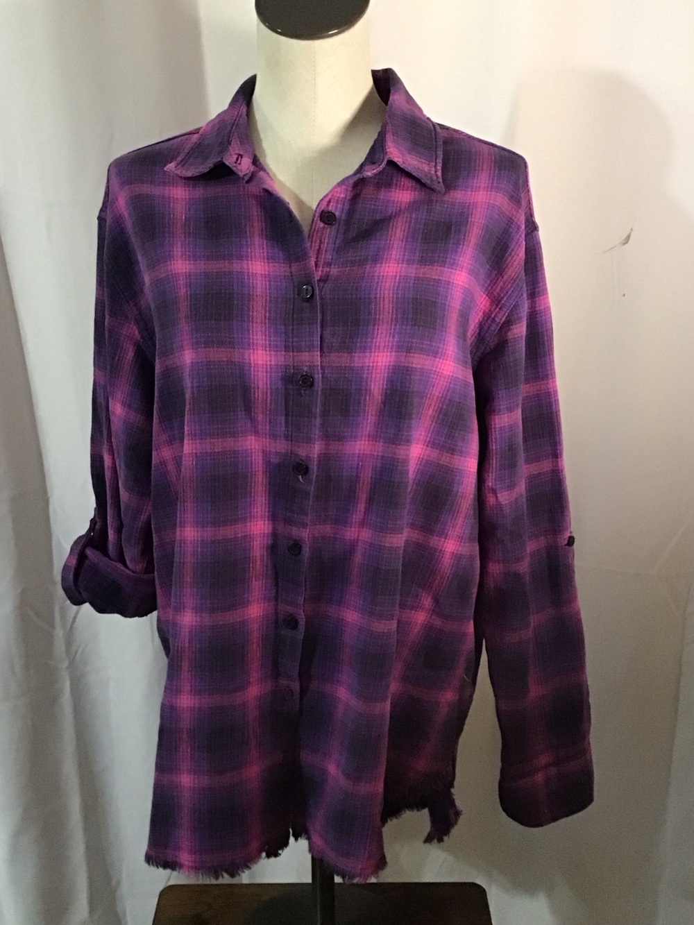 Sundry Pink and Purple Plaid Button-Down Shirt